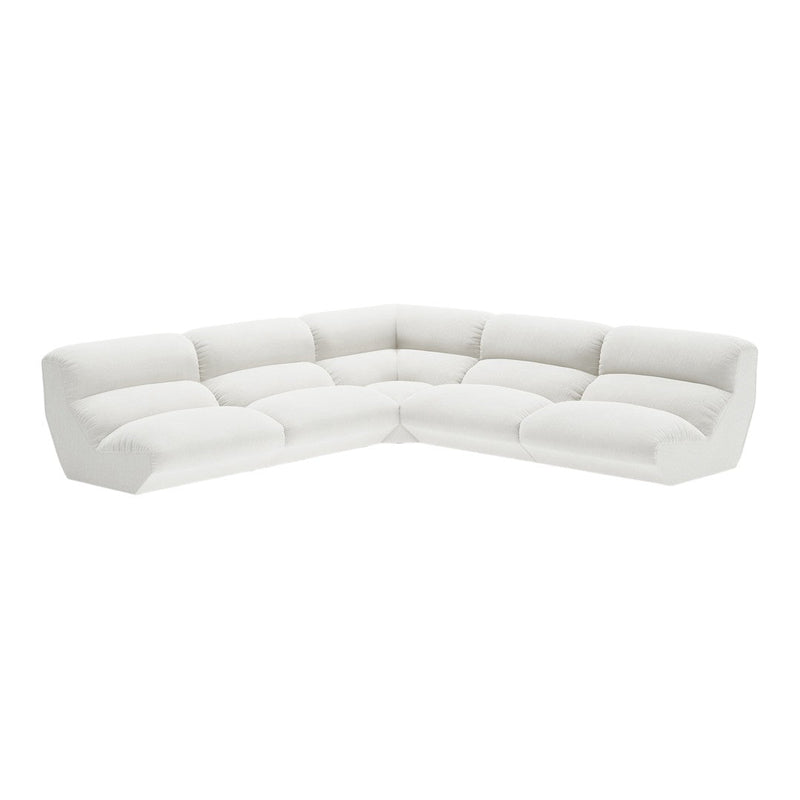 Textured white corner sofa with soft, plush cushions and minimalistic design ideal for modern interiors.