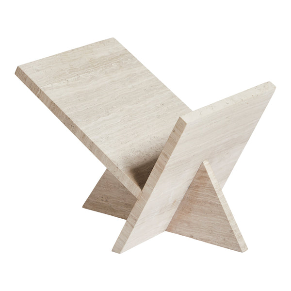 Light beige wooden side table with a smooth finish and geometric angular design. Perfect for modern decor.