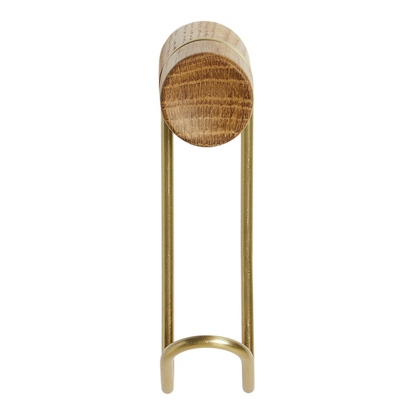 Natural wood finish paired with a sleek gold metal frame, showcasing a minimalist design.