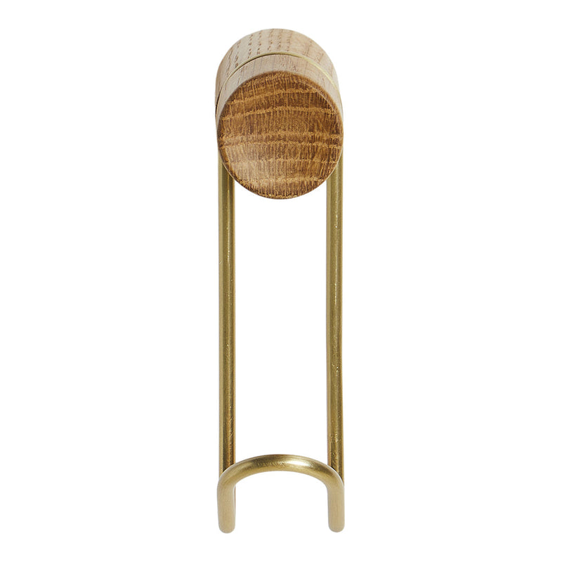 Natural wood finish paired with a sleek gold metal frame, showcasing a minimalist design.