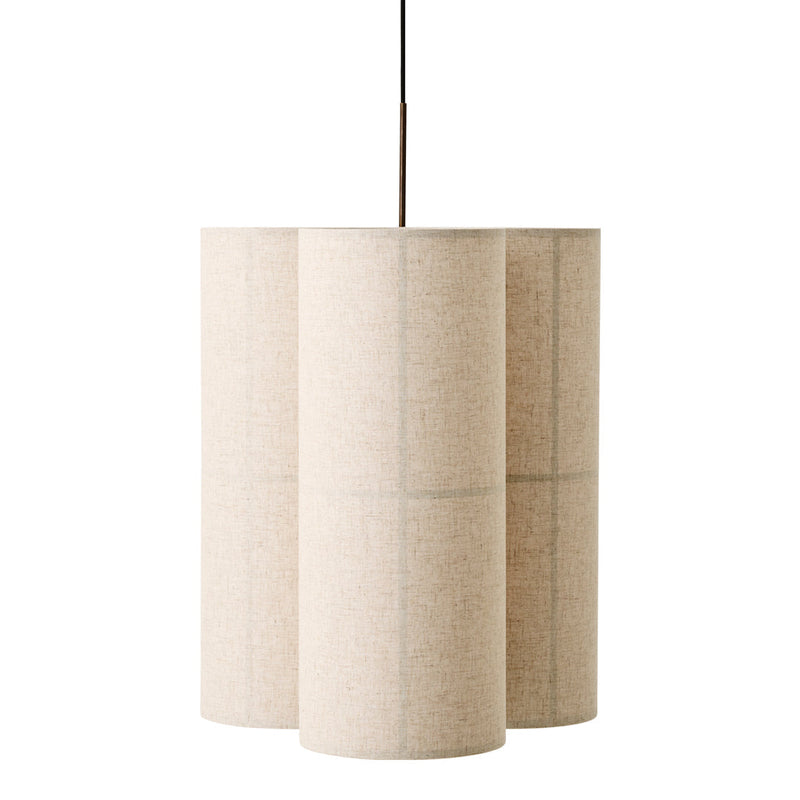 Beige pendant lamp featuring a simple cylindrical design and textured fabric shades. Ideal for modern decor.