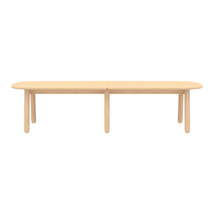 Light natural wood coffee table with a smooth, oval shape and minimalistic design. Perfect for modern decor.