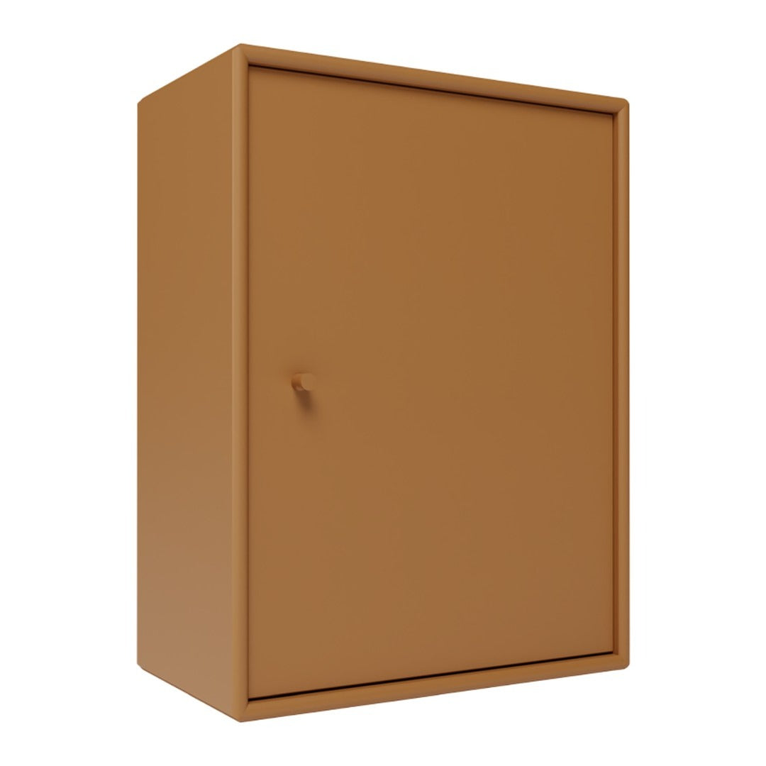 Solid brown cabinet with a smooth finish and minimalistic design. Perfect for modern decor.