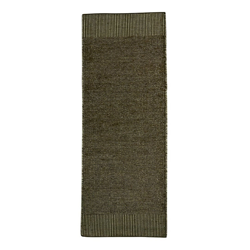 Olive green textured rug with subtle linear patterns along the edges, perfect for stylish home decor.
