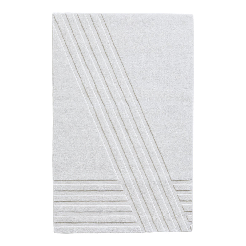 Soft white bath towel featuring textured diagonal and horizontal stripe patterns. Perfect for modern bathrooms.