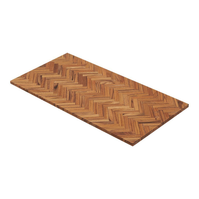 Herringbone patterned wooden board in warm brown tones with rich, natural wood grain.