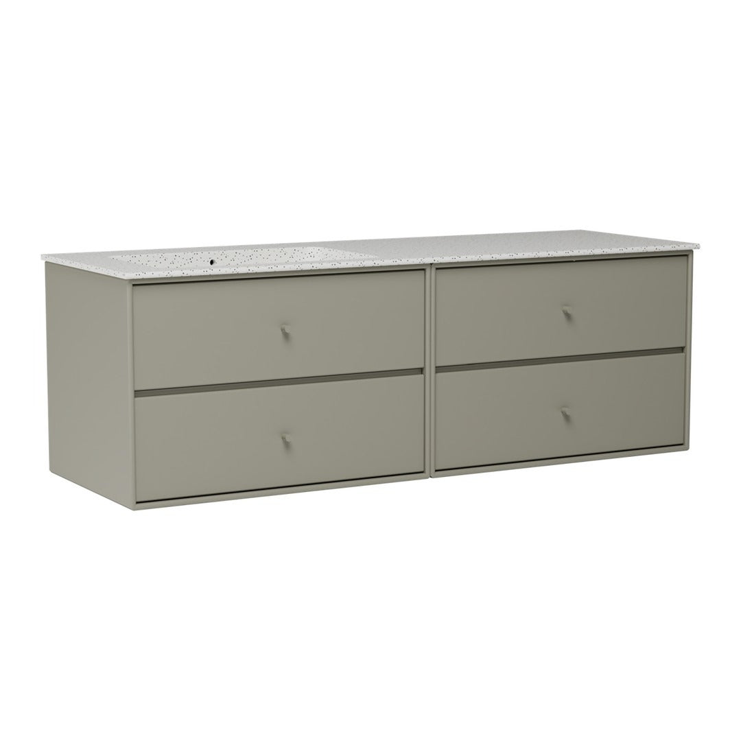 Grey dresser with a sleek, minimalist design featuring four spacious drawers and a smooth surface.