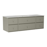 Light grey storage unit with six minimalist drawers and sleek handles, perfect for modern decor.