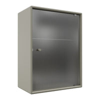 Gray cabinet with vertical ribbed pattern and smooth finish, featuring a subtle metallic sheen.