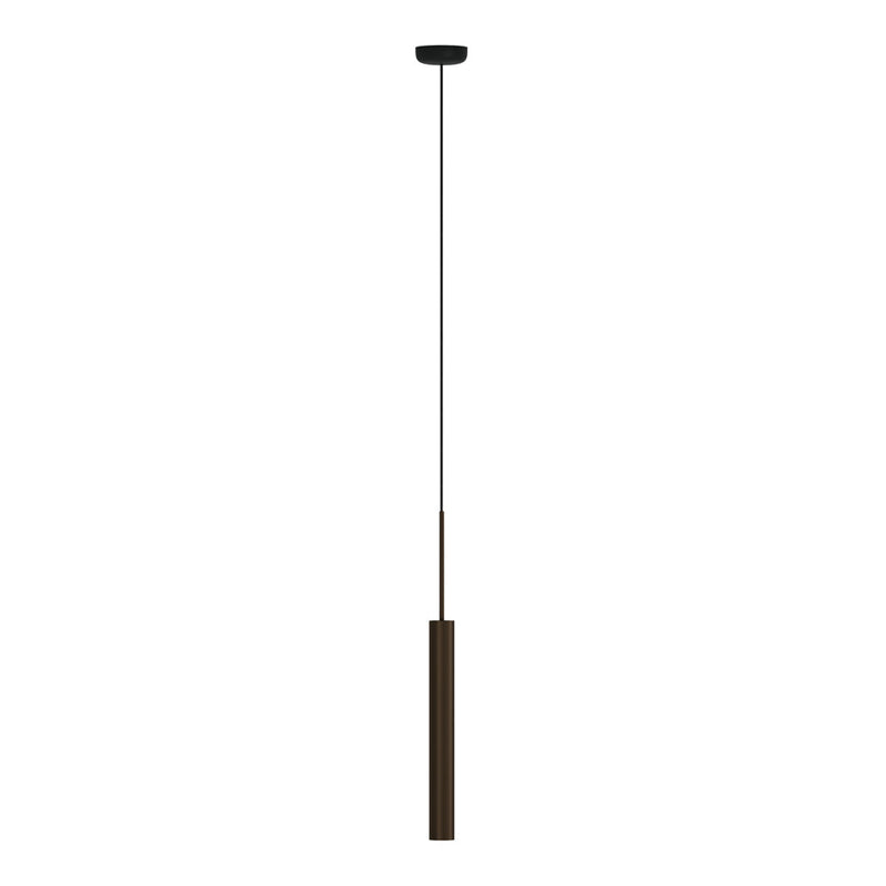 Sleek black pendant light with a modern bronze accent, featuring a minimalist design and clean lines.