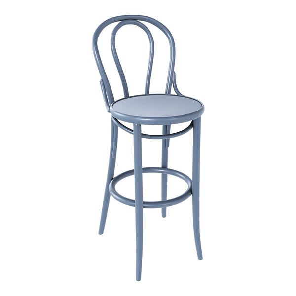 Blue bentwood bar stool with smooth, curved design and minimalist style, perfect for modern interiors.