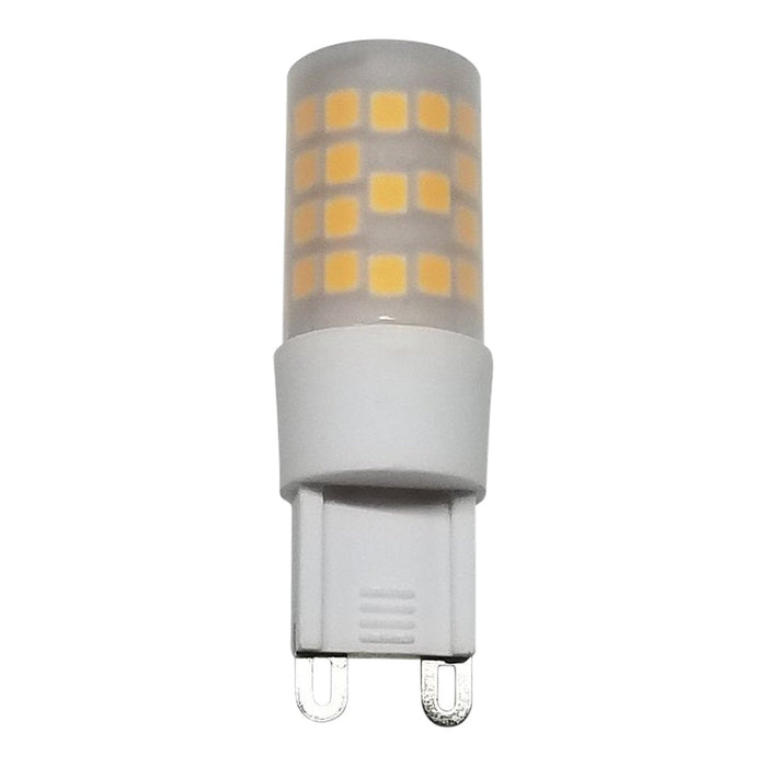 Clear LED bulb with a white casing and a grid pattern of bright yellow LEDs. Ideal for modern lighting solutions.