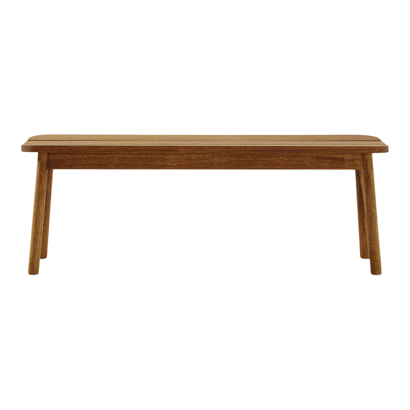 Natural wood bench in warm brown tones with a smooth, minimalist design and no visible patterns. Perfect for modern decor.