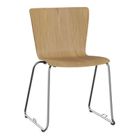 Light wood chair with a smooth, natural finish and sleek chrome legs. Simple and modern design, ideal for various decor styles.