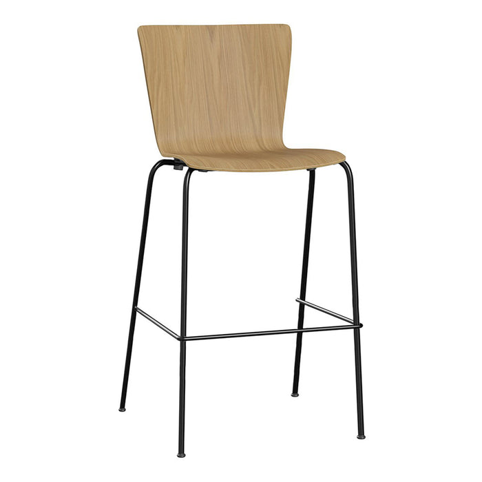Light wood bar stool with a smooth, natural finish and sleek black metal legs for a modern contrast.