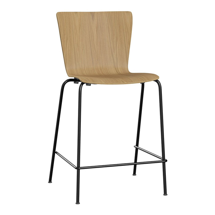 Light oak wood seat with smooth finish, paired with sleek black metal legs for a modern, minimalist look.