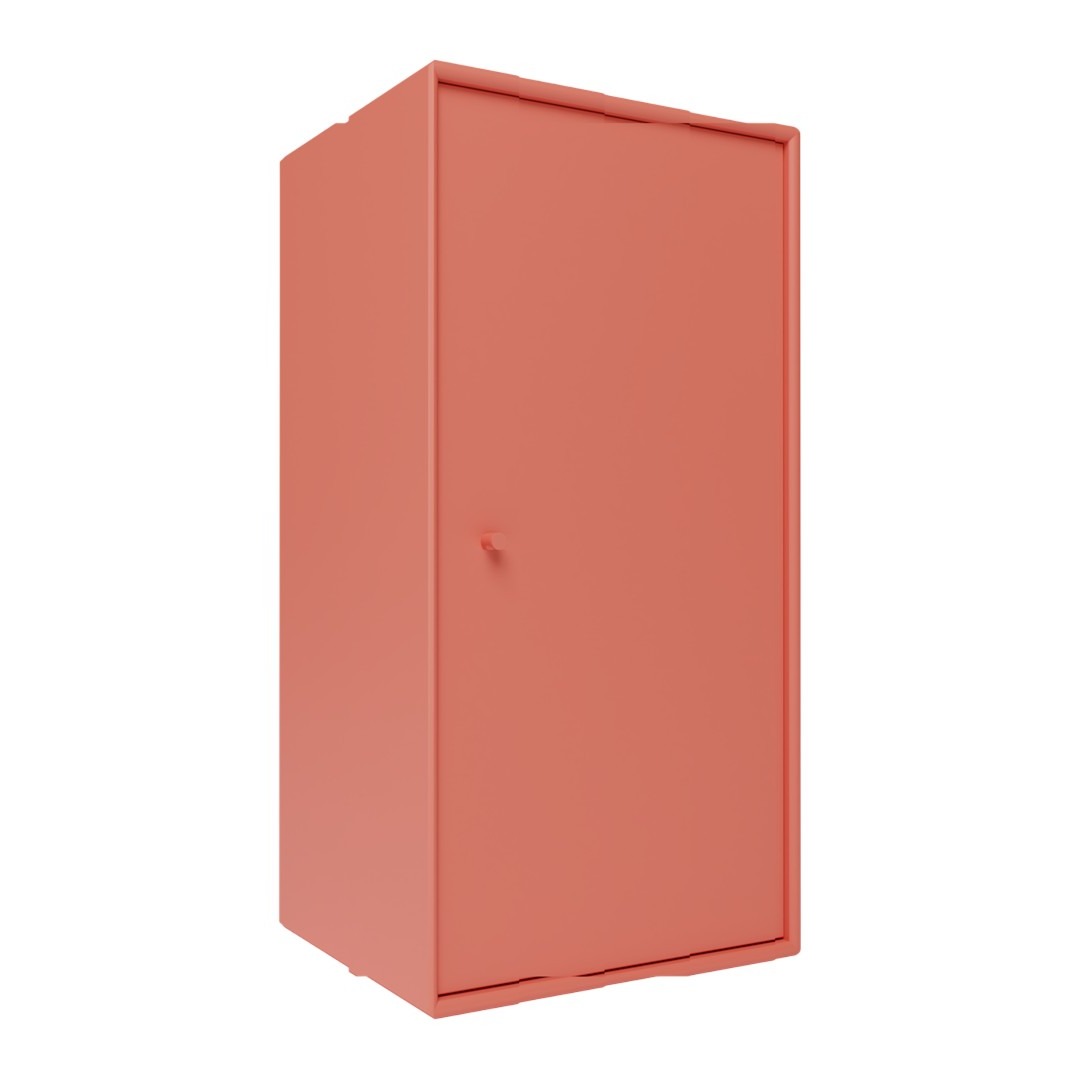 Solid coral-colored cabinet with a sleek, minimalist design and a smooth finish. Perfect for modern decor.