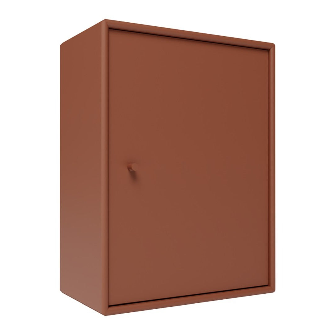 Rust-colored storage cabinet with a smooth, matte finish and minimalist design.