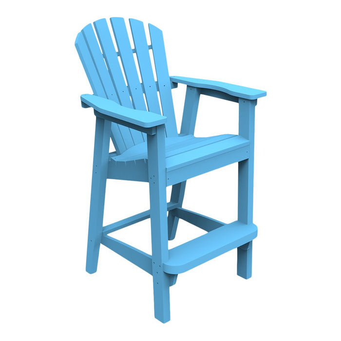 Light blue Adirondack chair with slatted design and wide armrests, perfect for outdoor seating.