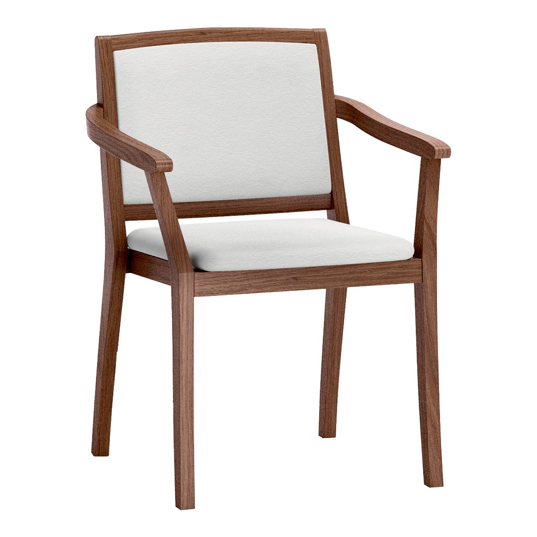 Light gray cushion with a smooth white seat, complemented by a warm brown wooden frame. Modern and minimalist design.