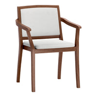 Light gray cushion with a smooth white seat, complemented by a warm brown wooden frame. Modern and minimalist design.
