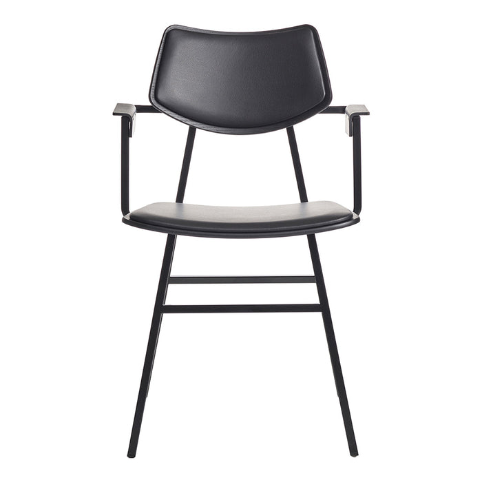 Black and gray modern chair with sleek lines and minimalist design, featuring a matte finish and metal accents.
