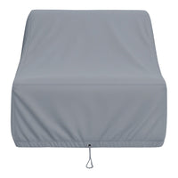 Gray outdoor furniture cover with a smooth, plain texture and adjustable drawstring for a secure fit.