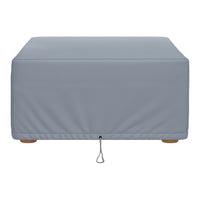 Light gray rectangular outdoor furniture cover with a smooth texture and wooden feet. Ideal for protecting your furniture.