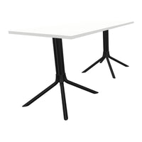White tabletop with sleek black legs, featuring a modern and minimalist design. Perfect for contemporary spaces.
