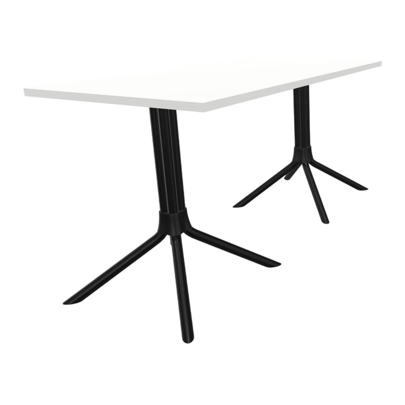White tabletop with sleek black legs, featuring a modern and minimalist design. Perfect for contemporary spaces.