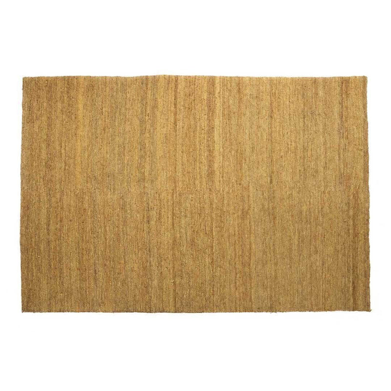 Tan and beige striped woven rug with a natural texture, perfect for adding warmth to any room.
