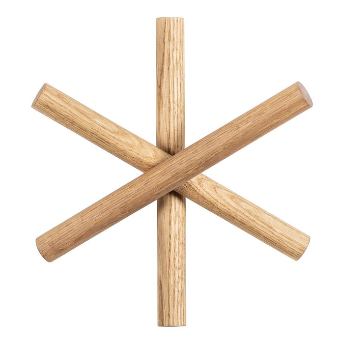 Natural oak wooden sticks arranged in a star pattern, showcasing a warm, earthy tone.