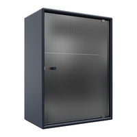 Navy blue storage cabinet with a sleek, vertical striped pattern on the door for a modern, elegant look.