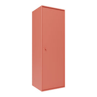 Coral-colored tall cabinet with a smooth finish and minimal design. Perfect for modern home storage solutions.