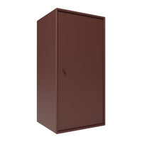 Brown metal cabinet with a smooth finish and minimalist design. Ideal for modern storage solutions.