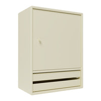 Cream-colored cabinet with a minimalist design featuring a flat surface and a sleek drawer. Perfect for modern decor.