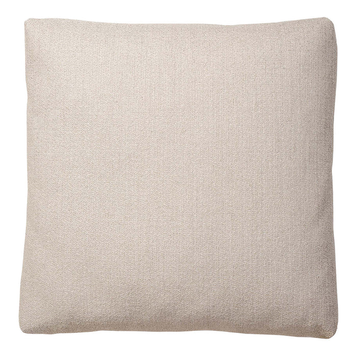 Neutral beige square pillow with a subtle textured fabric, perfect for a minimalist decor.