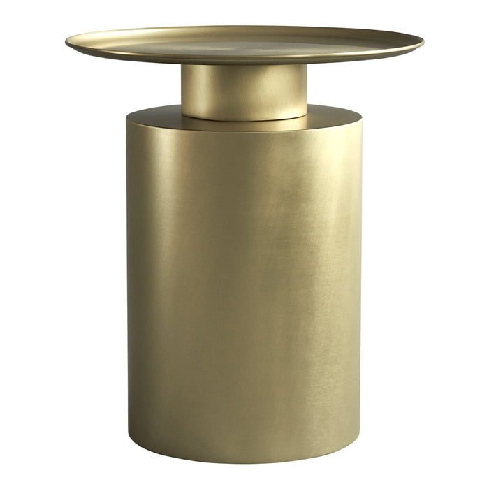 Elegant gold accent table with a smooth, metallic finish and minimalist cylindrical design.