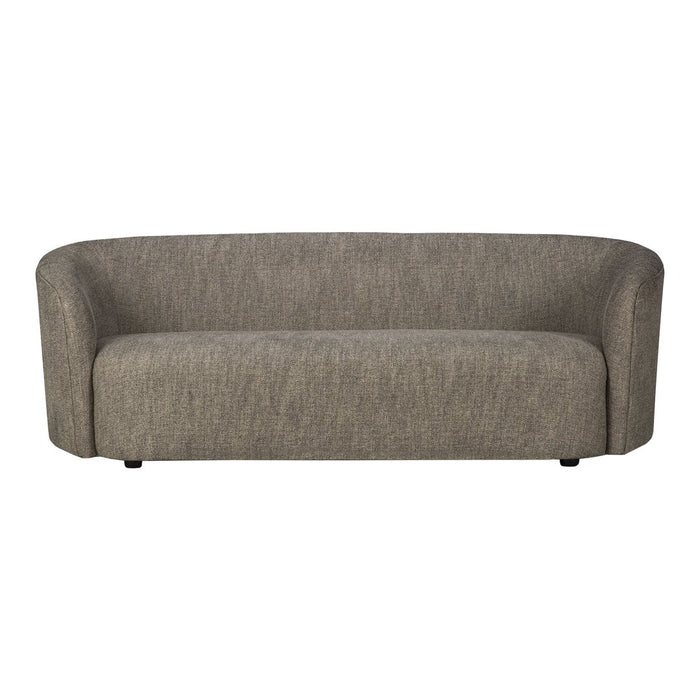 Curved gray sofa with a textured fabric pattern, perfect for modern living spaces.