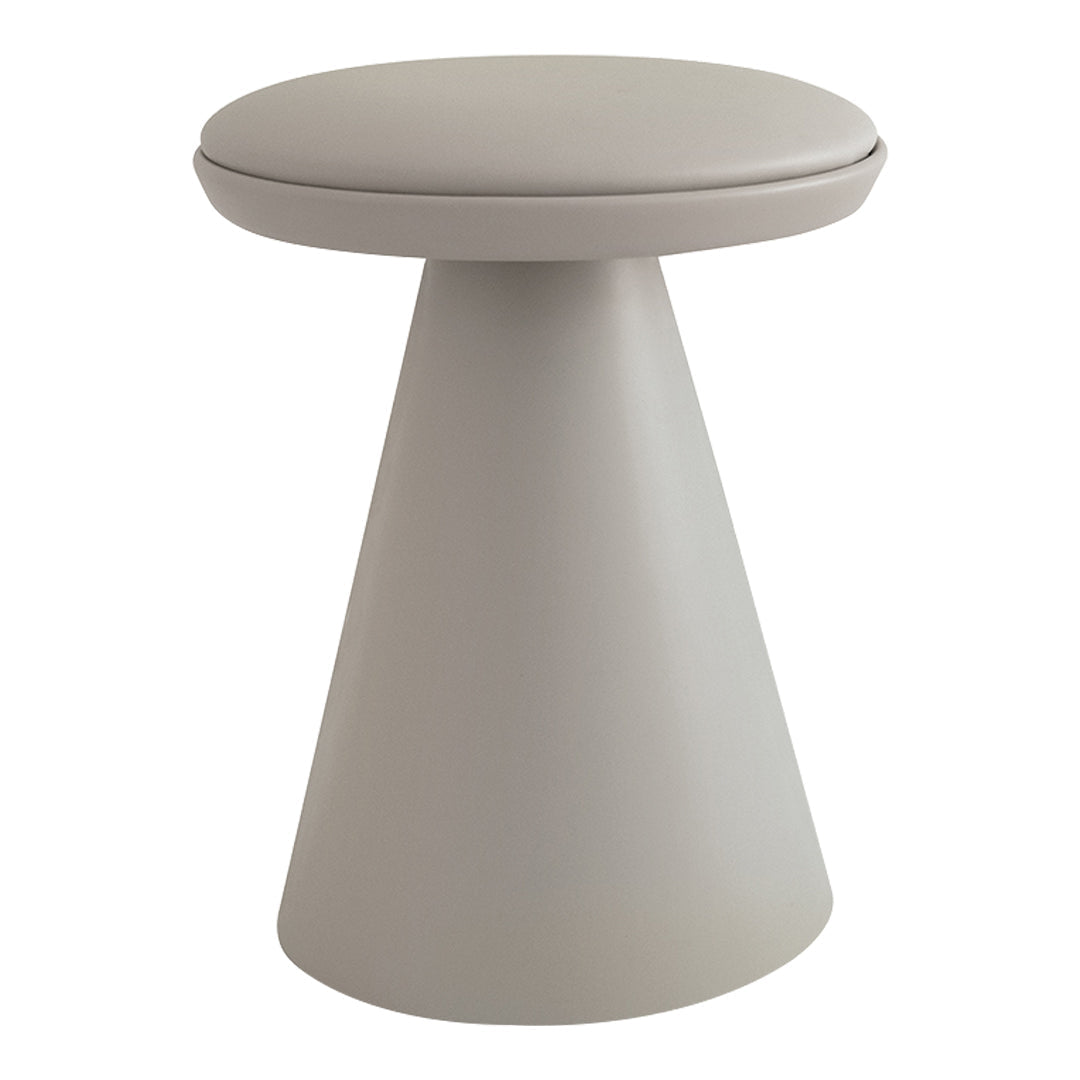 Light gray cone-shaped stool with a smooth, round top and minimalist design. Ideal for contemporary decor.