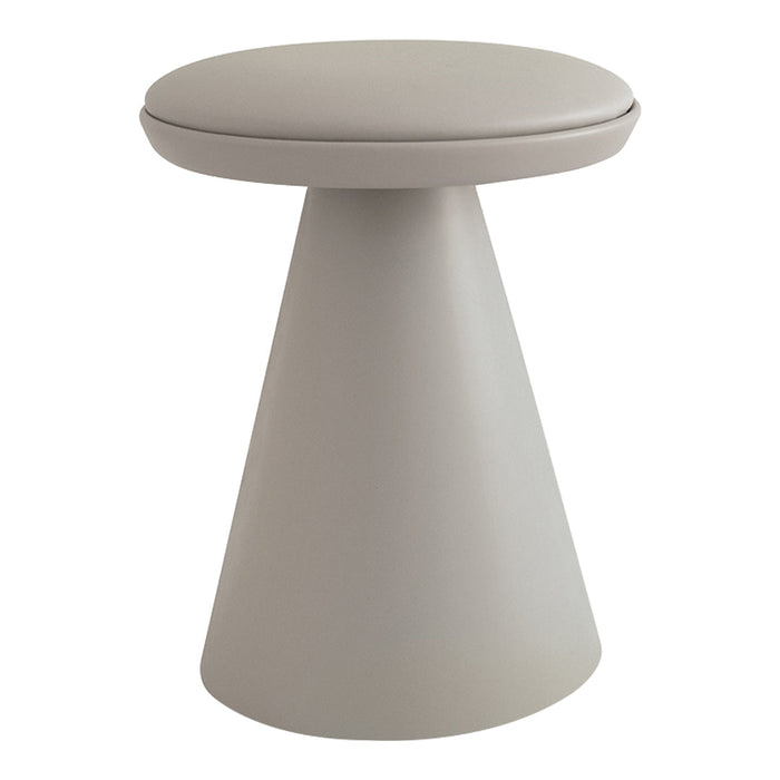 Light gray cone-shaped stool with a smooth, round top and minimalist design. Ideal for contemporary decor.