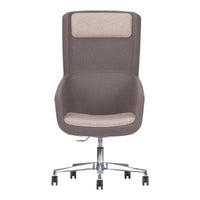 Modern ergonomic office chair in gray fabric with a light gray seat cushion and chrome base.