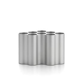 Silver geometric vase with a wavy pattern and multiple openings, perfect for modern decor.