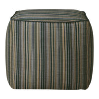Striped pouf featuring a blend of green, brown, and beige colors for a stylish contemporary look.