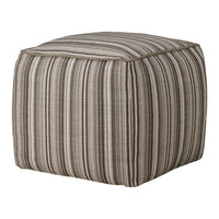 Brown and beige striped square pouf with textured fabric pattern, perfect for modern home decor.
