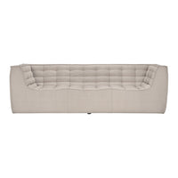 Beige tufted sofa with a sleek, minimalist design and subtle texture, perfect for modern interiors.