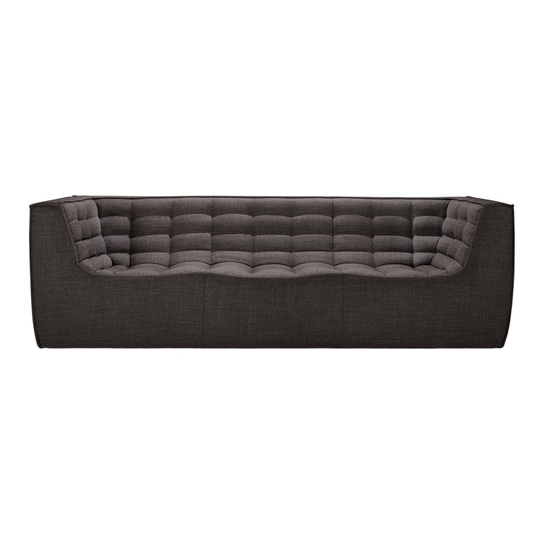 Dark gray tufted sofa with a modern, sleek design and subtle texture in a rectangular shape. Perfect for contemporary decor.