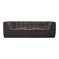Dark gray tufted sofa with a modern, sleek design and subtle texture in a rectangular shape. Perfect for contemporary decor.