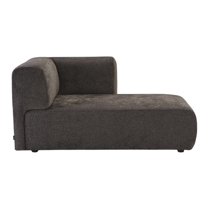 Modern chaise lounge in rich dark gray fabric with a smooth, soft texture and minimalist design.