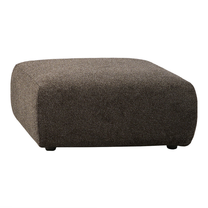 Brown textured ottoman with a smooth, modern shape and rounded edges, perfect for contemporary spaces.
